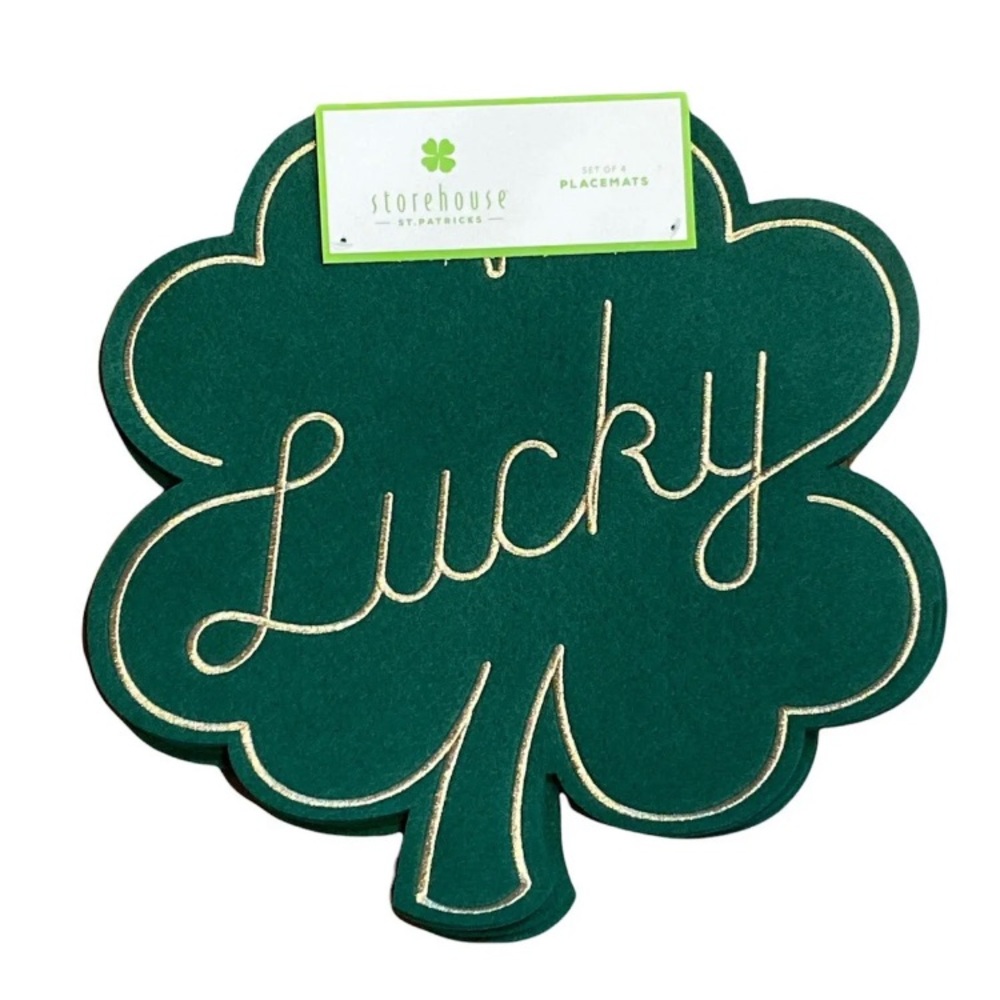 Storehouse ST. PATRICKS Set of 4 Lucky Shamrock Placemats 15” X 16”